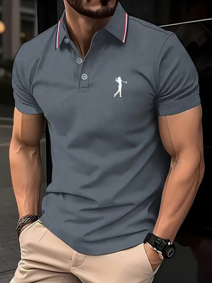 Herren Slim-Fit Kurzarm Poloshirt mit Streifenkragen - Grau