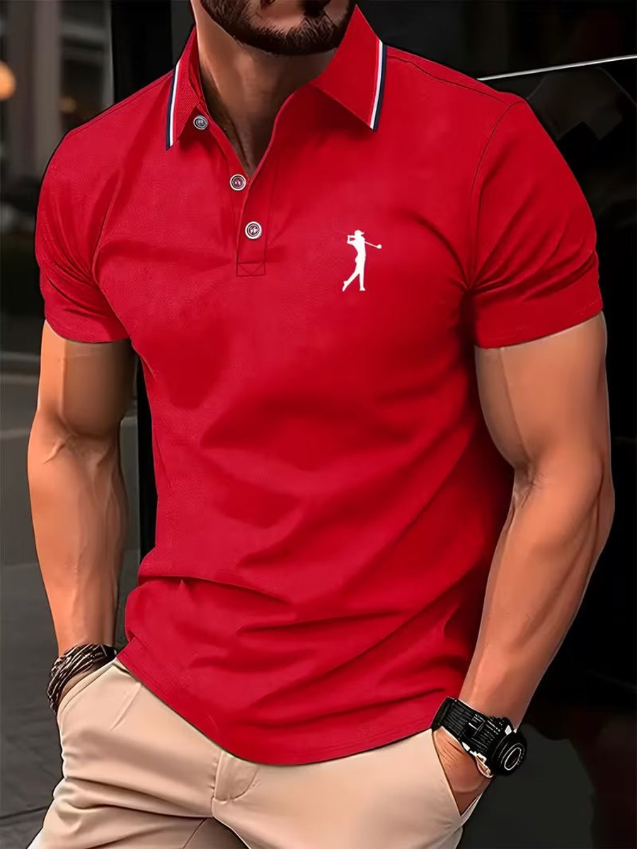 Herren Slim-Fit Kurzarm Poloshirt mit Streifenkragen - Rot