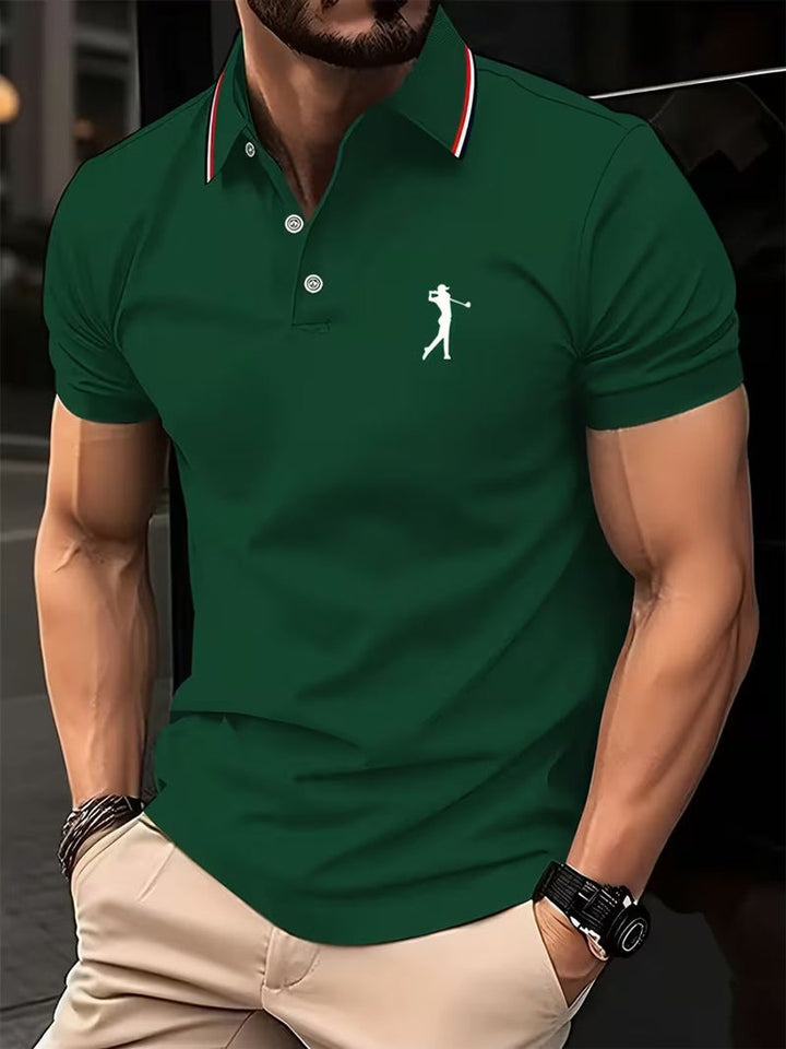 Herren Slim-Fit Kurzarm Poloshirt mit Streifenkragen - Grün
