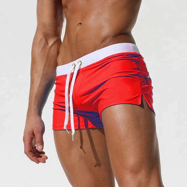 Herren Slim-Fit Kurze Badehose mit Kordelzug - Red
