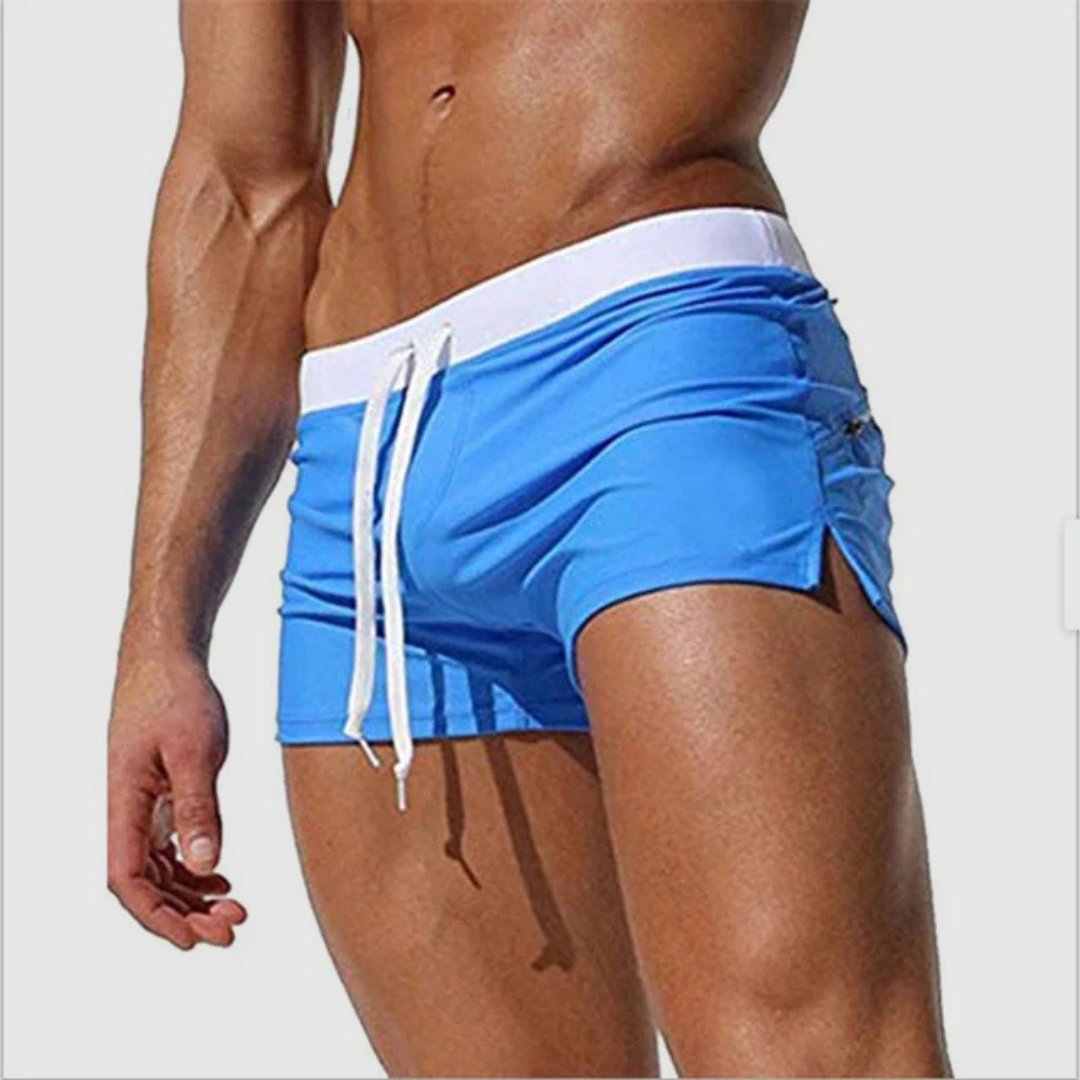 Herren Slim-Fit Kurze Badehose mit Kordelzug - Light Blue