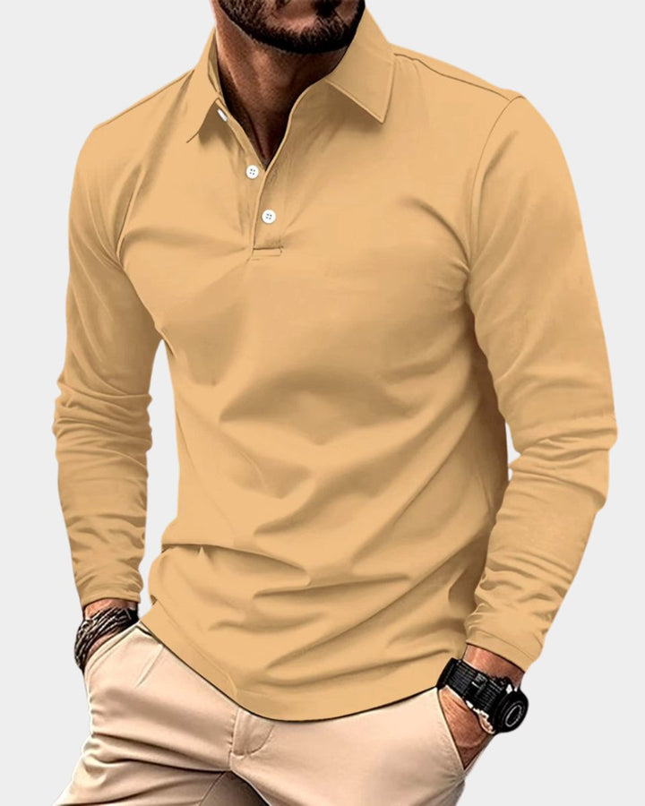 Herren Slim-Fit Langarm-Poloshirt Smart-Casual Knopfkragen - Gelb