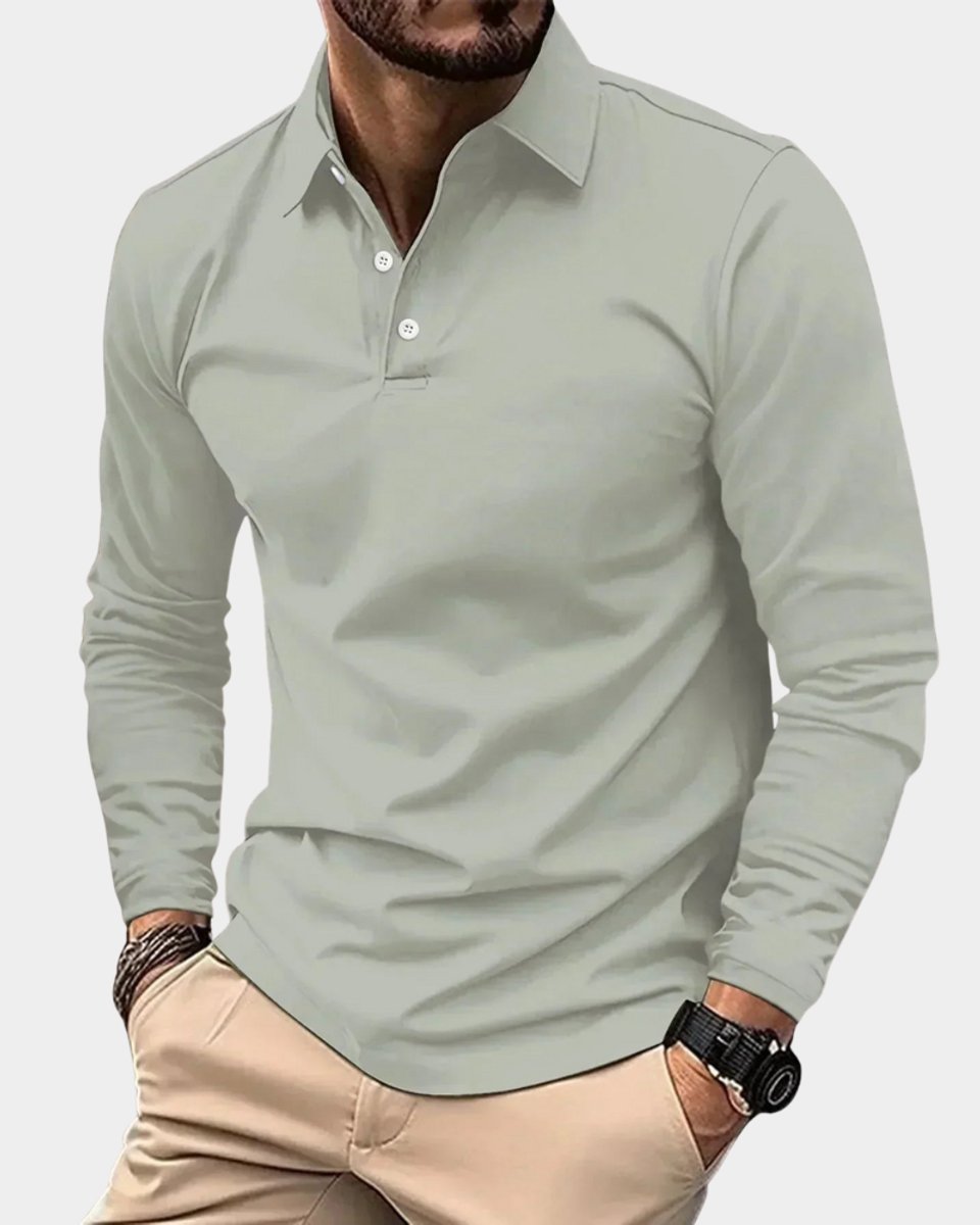 Herren Slim-Fit Langarm-Poloshirt Smart-Casual Knopfkragen - Grau