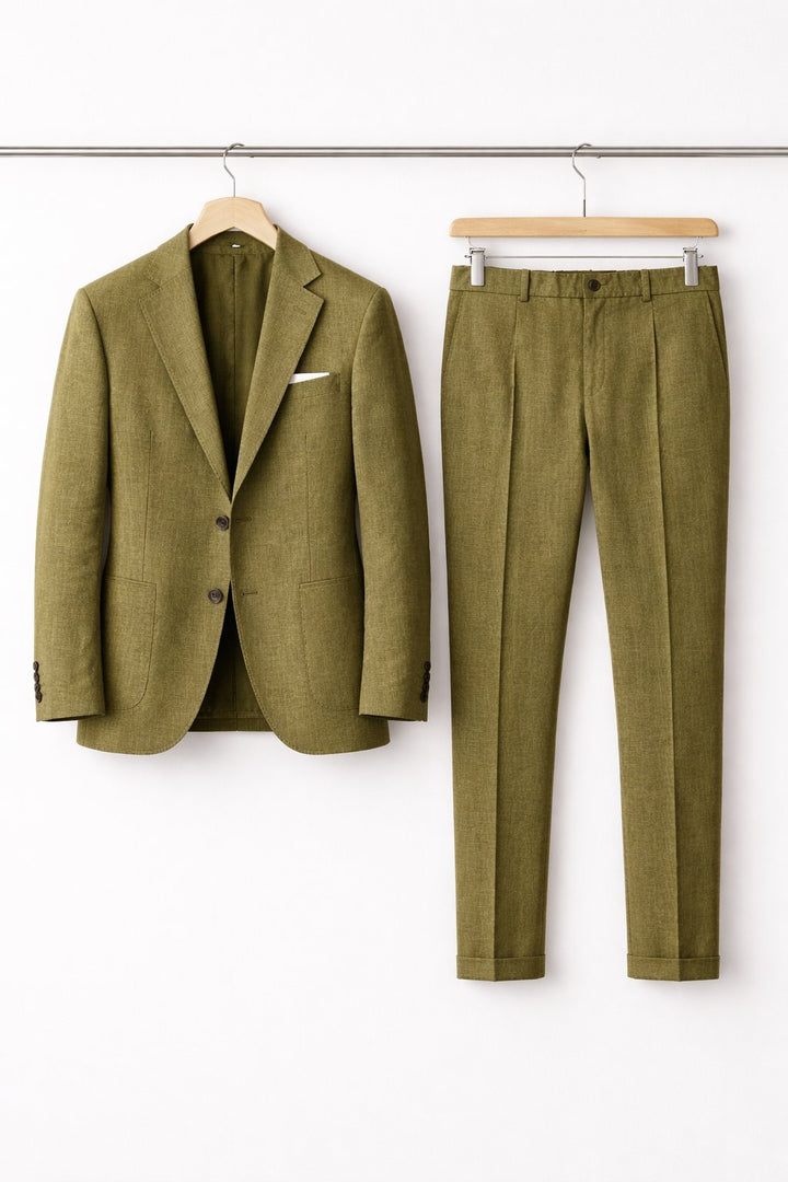 Herren Slim-Fit Nylon Two-Piece Set Business Anzug - Olive Green