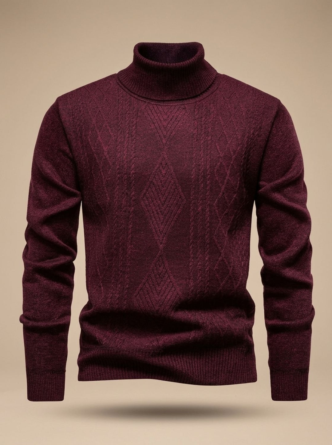 Herren Slim-Fit Rollkragenpullover mit Zopfmuster, Black - Weinrot