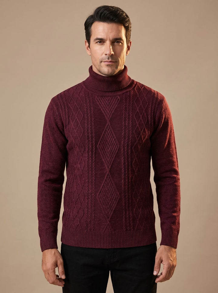 Herren Slim-Fit Rollkragenpullover mit Zopfmuster, Black