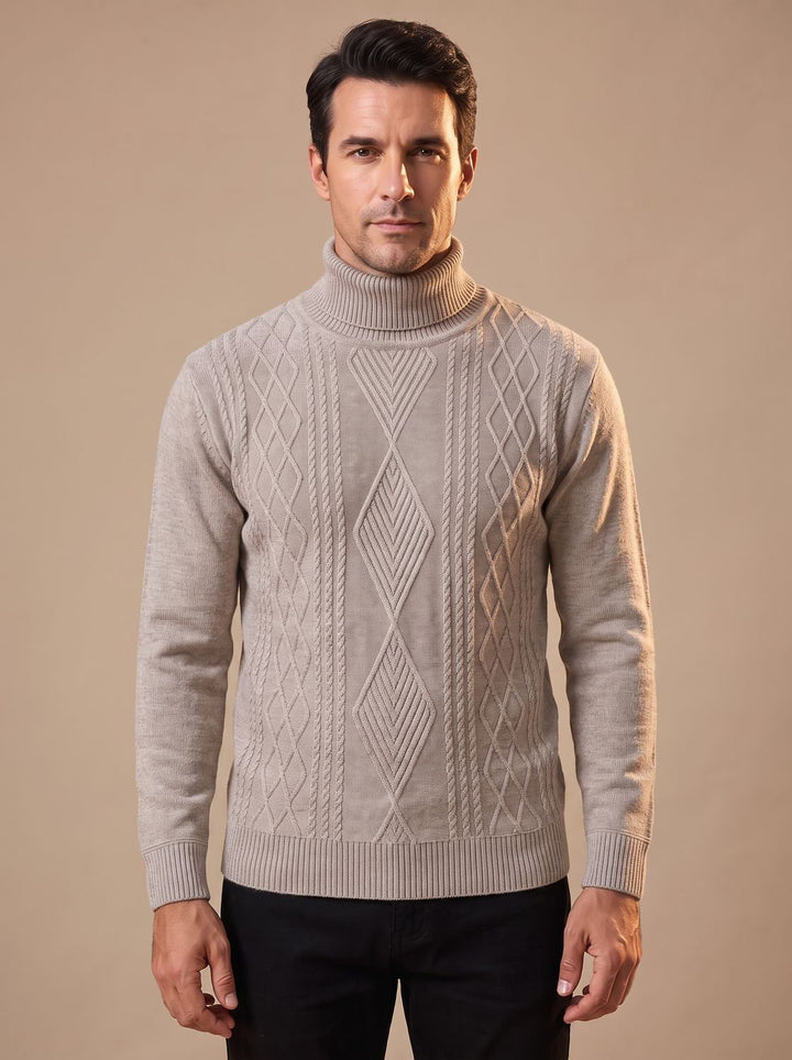 Herren Slim-Fit Rollkragenpullover mit Zopfmuster, Black