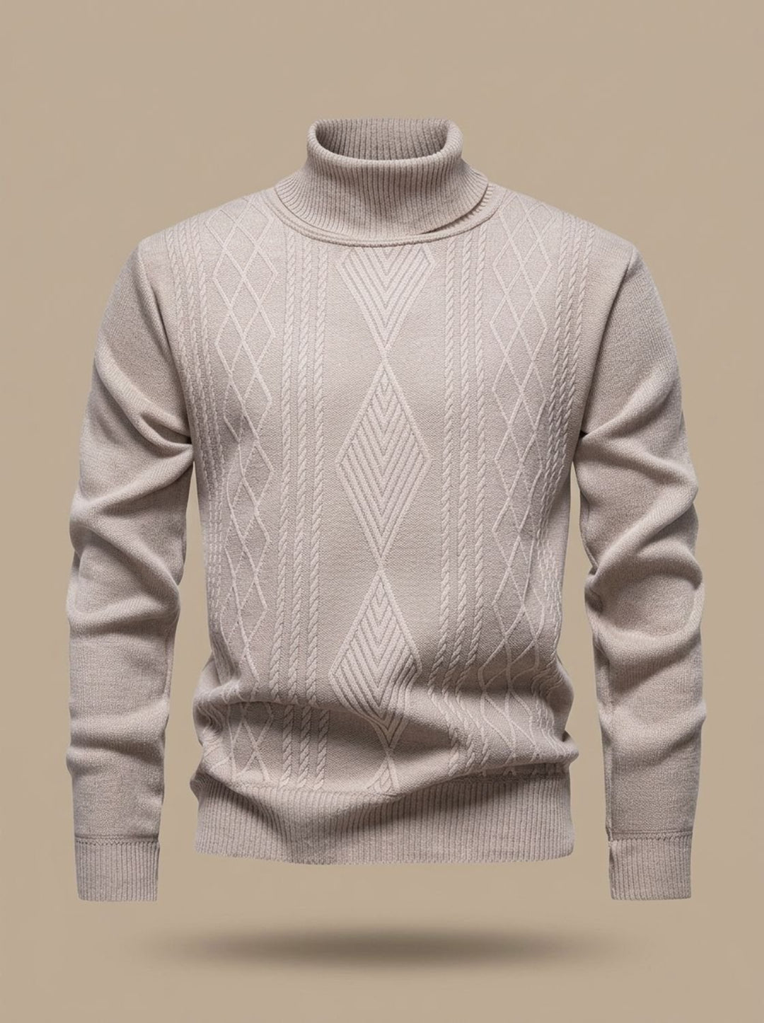 Herren Slim-Fit Rollkragenpullover mit Zopfmuster, Black - Beige