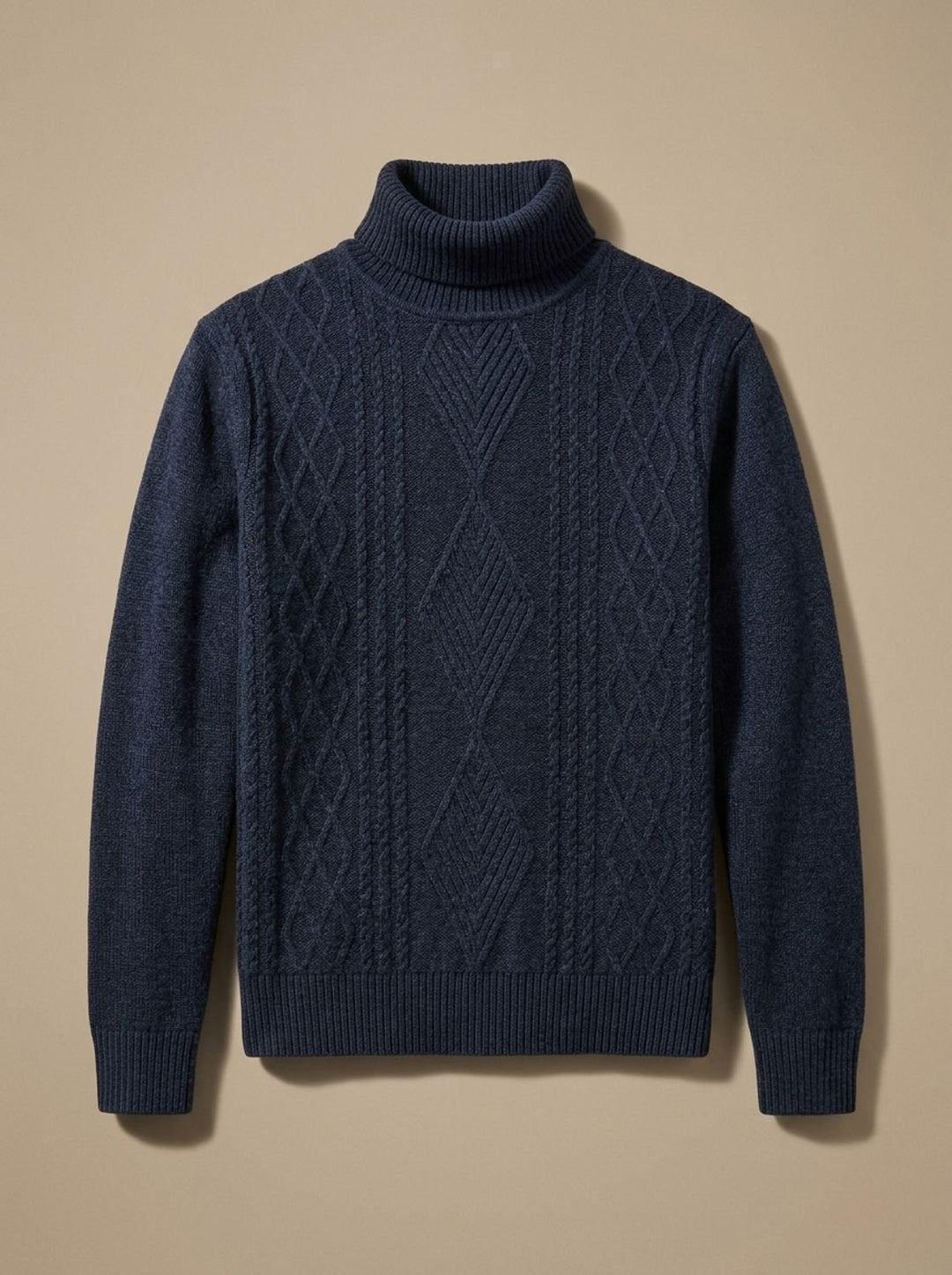 Herren Slim-Fit Rollkragenpullover mit Zopfmuster, Black - Dunkelgrau