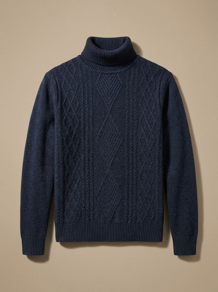 Herren Slim-Fit Rollkragenpullover mit Zopfmuster, Black - Dunkelgrau
