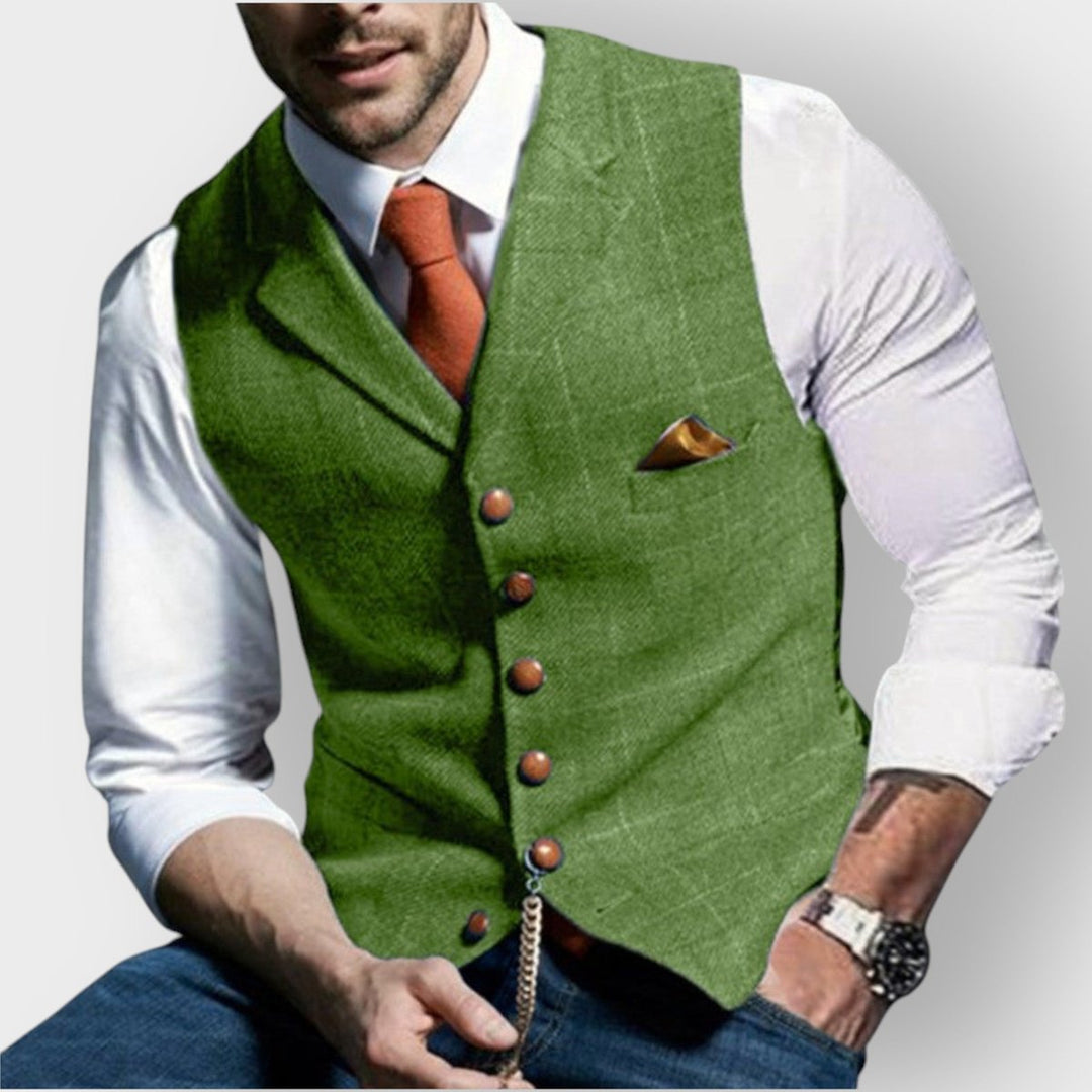 Herren Slim-Fit Tweed-Gilet mit Zierknöpfen und Brusttasche - Grün