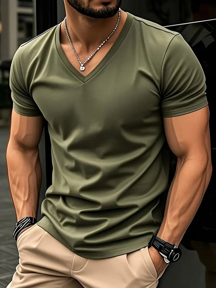 Herren Slim-Fit V-Ausschnitt Kurzarm T-Shirt - Grün