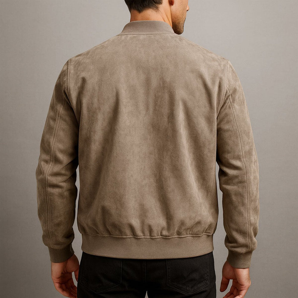 Herren Slim-Fit Wildleder Bomber Steppjacke mit Reißverschluss