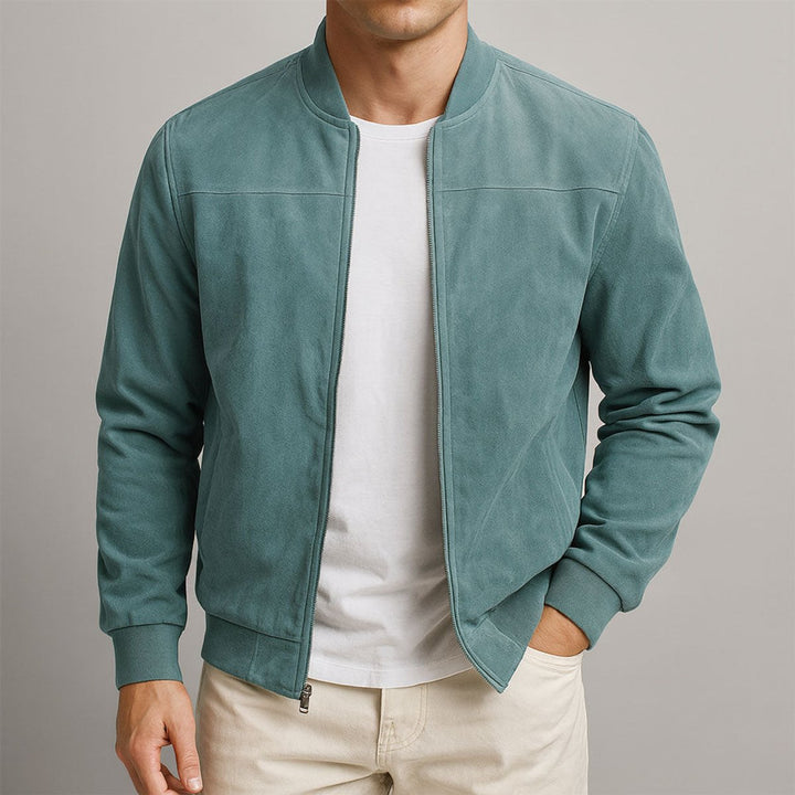 Herren Slim-Fit Wildleder Bomber Steppjacke mit Reißverschluss - Blau