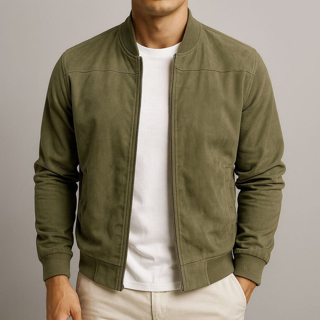 Herren Slim-Fit Wildleder Bomber Steppjacke mit Reißverschluss - Grün