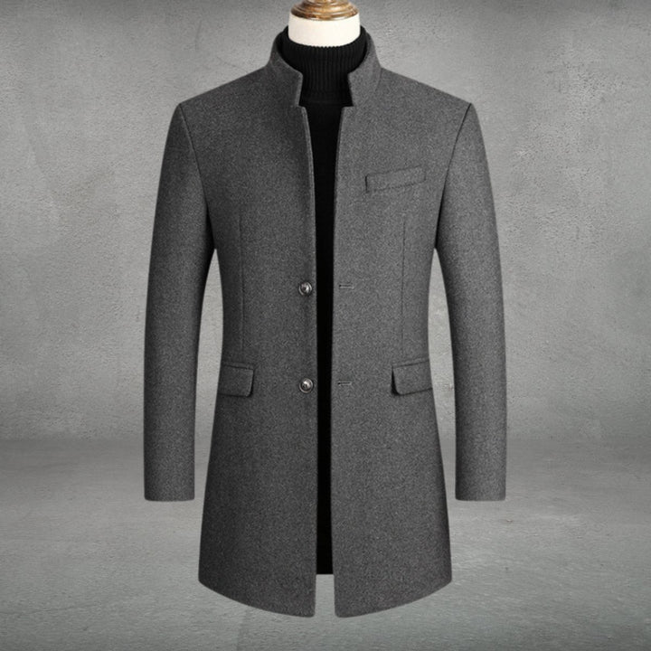Herren Slim-Fit Wollmantel mit Stehkragen und Knopfverschluss - Grau