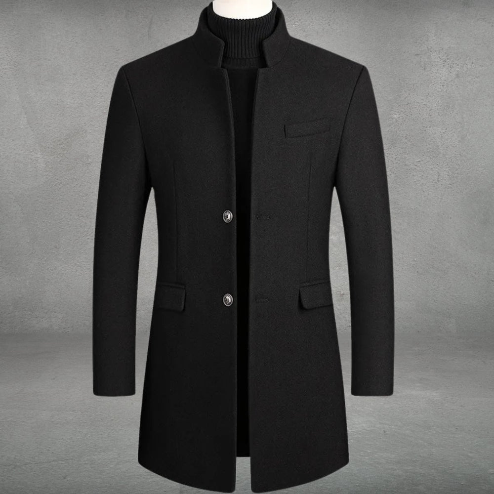 Herren Slim-Fit Wollmantel mit Stehkragen und Knopfverschluss