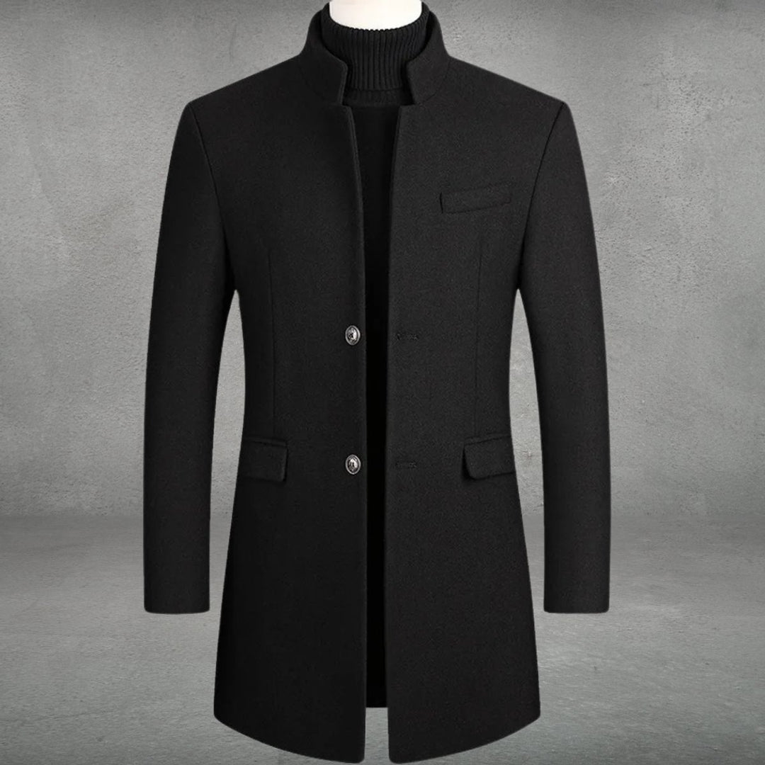 Herren Slim-Fit Wollmantel mit Stehkragen und Knopfverschluss