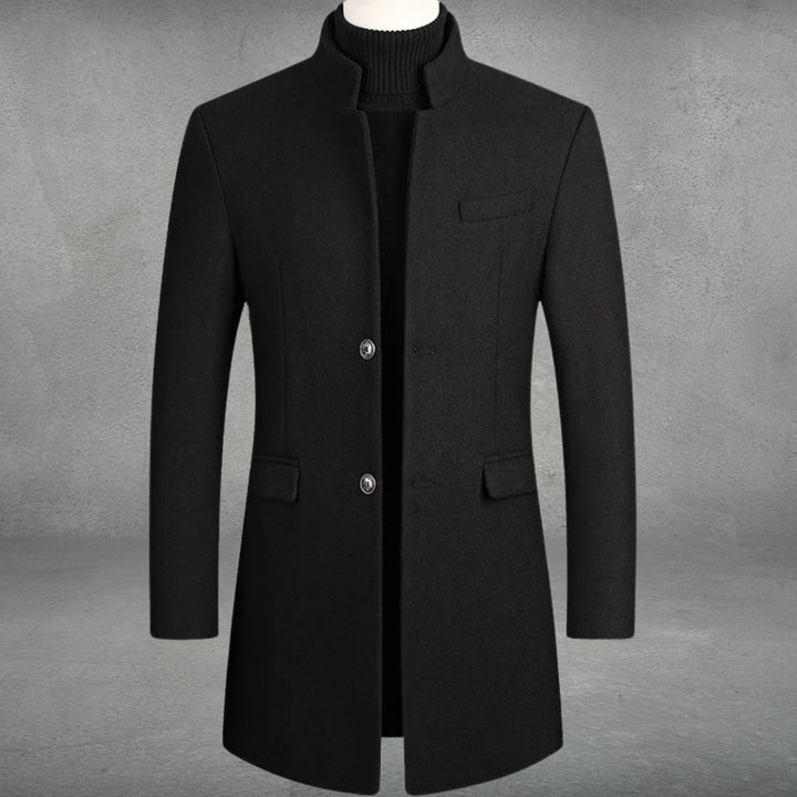 Herren Slim-Fit Wollmantel mit Stehkragen und Knopfverschluss