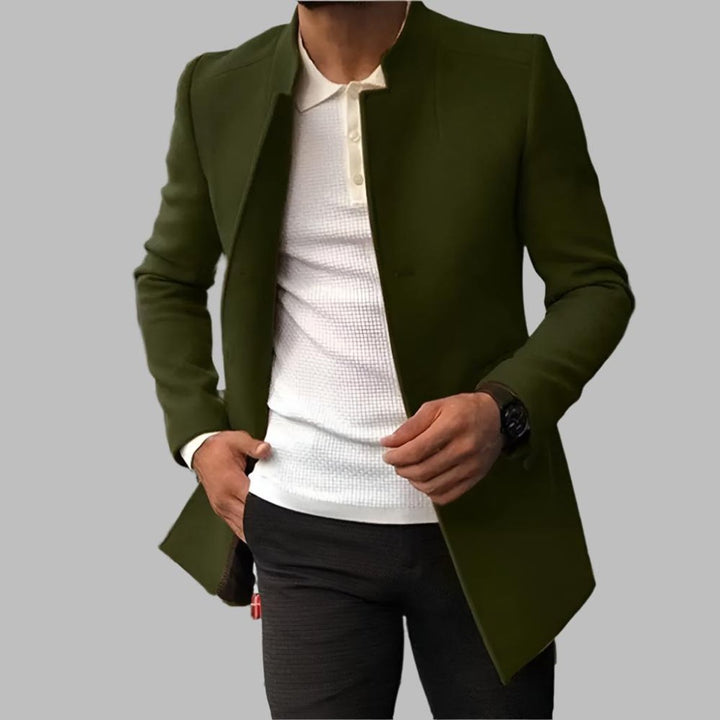 Herren Slim-Fit Wool Coat eleganter Stehkragen Mantel - Grün