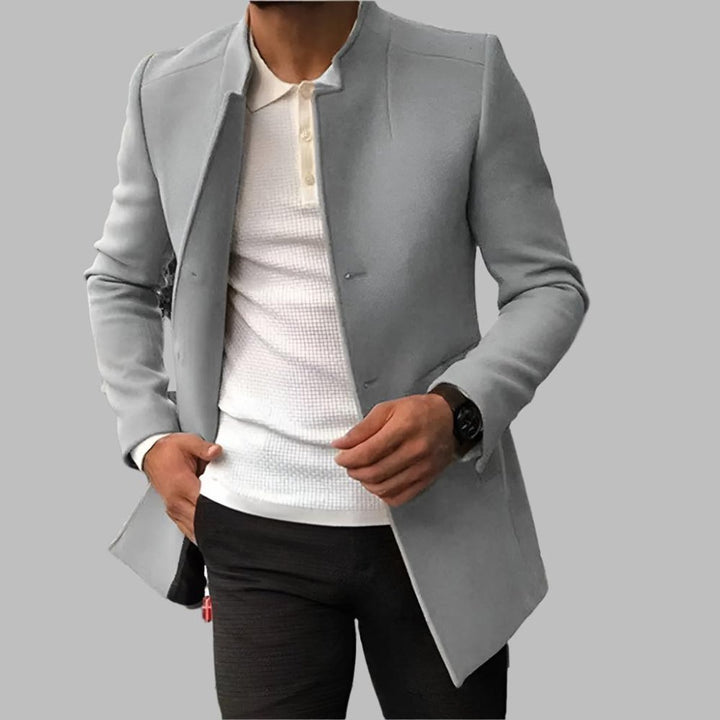 Herren Slim-Fit Wool Coat eleganter Stehkragen Mantel - Grau