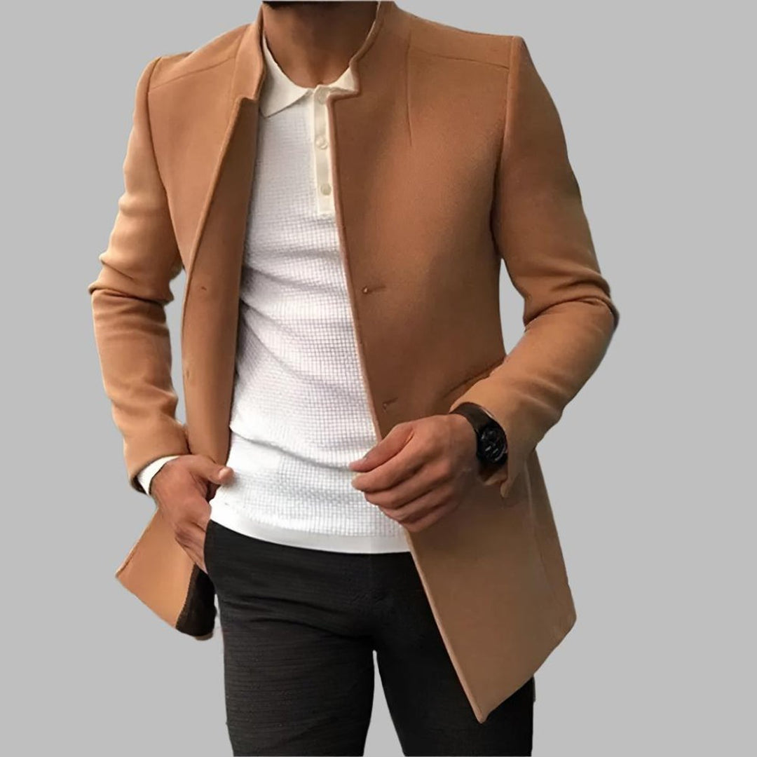 Herren Slim-Fit Wool Coat eleganter Stehkragen Mantel - Karamell