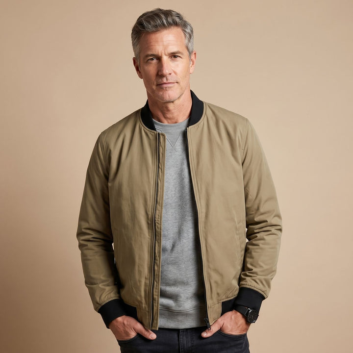 Herren Slim-Fit Zip-Up Bomberjacke mit Rippbündchen - Beige