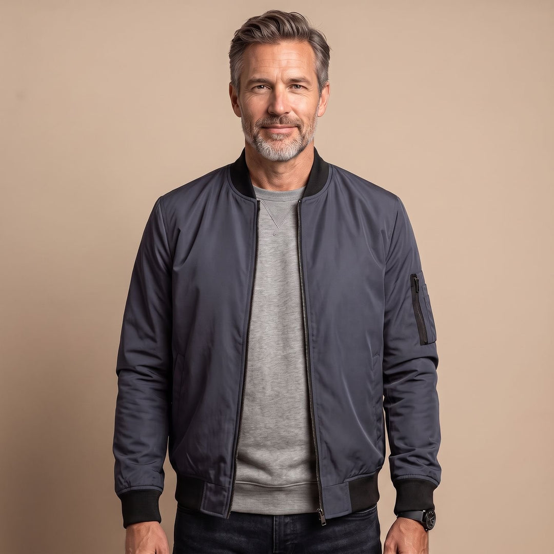 Herren Slim-Fit Zip-Up Bomberjacke mit Rippbündchen - Dunkelgrau