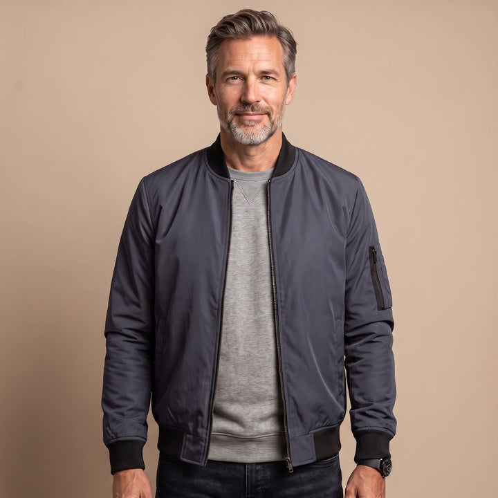 Herren Slim-Fit Zip-Up Bomberjacke mit Rippbündchen - Dunkelgrau