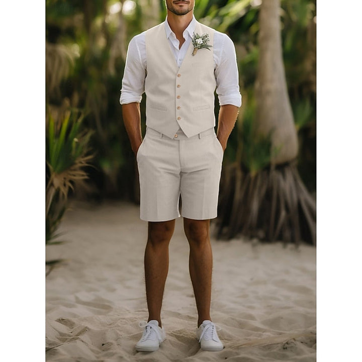 Herren Sommer Zweiteiler Weste und Shorts Set - Beige