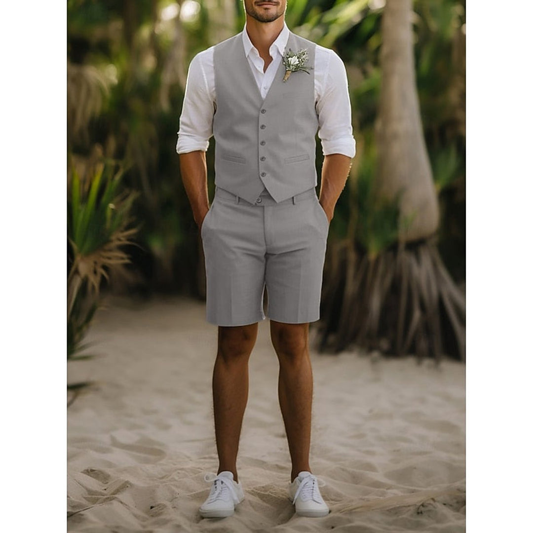 Herren Sommer Zweiteiler Weste und Shorts Set - Hellgrau