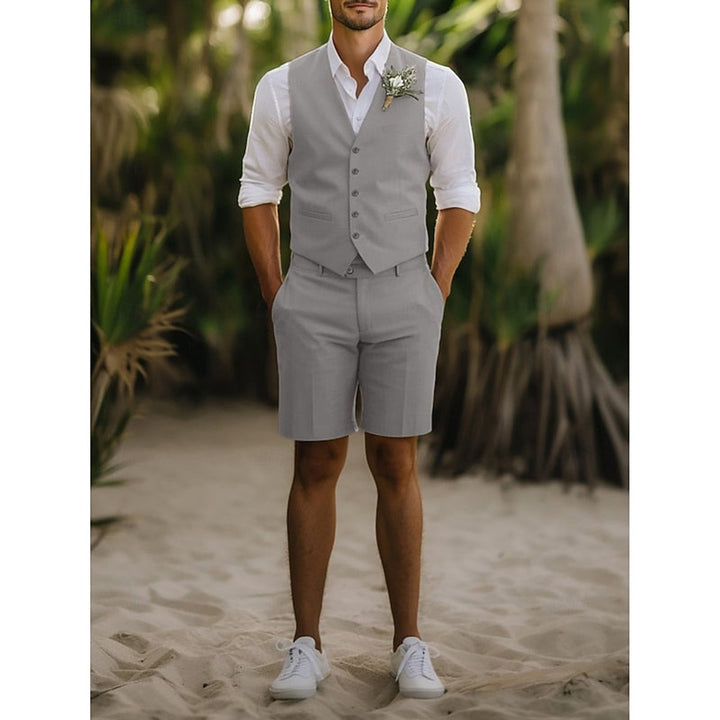 Herren Sommer Zweiteiler Weste und Shorts Set - Hellgrau