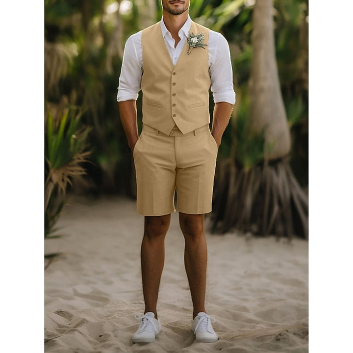 Herren Sommer Zweiteiler Weste und Shorts Set - Khaki
