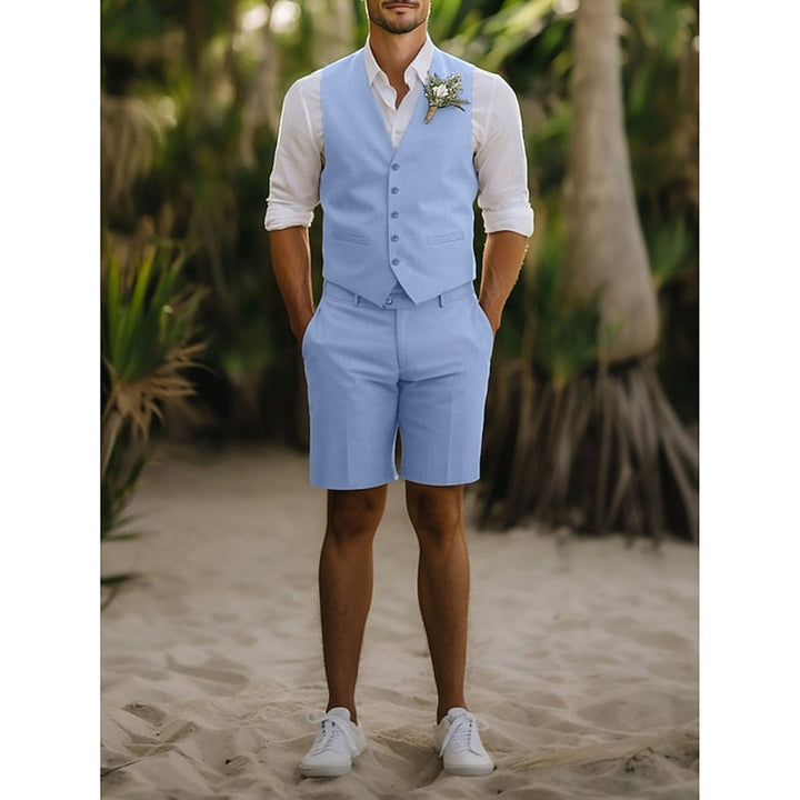 Herren Sommer Zweiteiler Weste und Shorts Set - Himmelblau