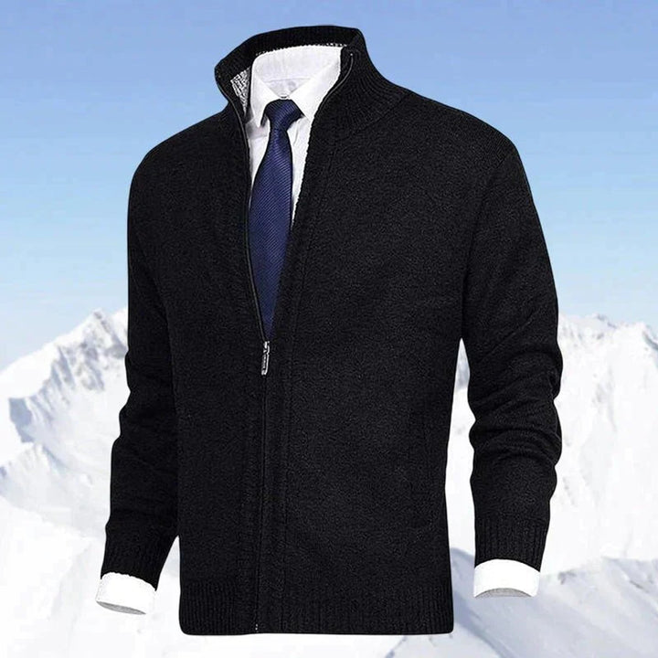 Herren Stehkragen Reißverschluss Strick-Cardigan - Schwarz