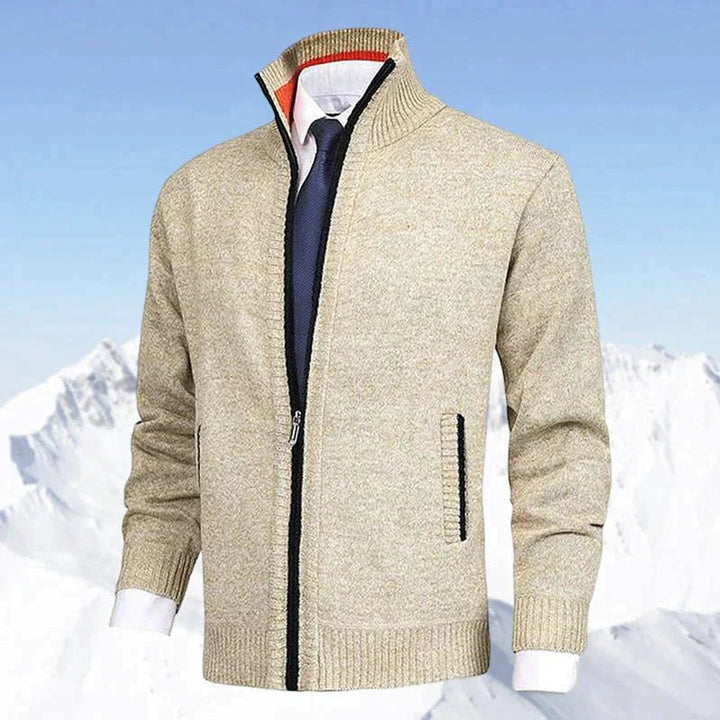 Herren Stehkragen Reißverschluss Strick-Cardigan - Beige