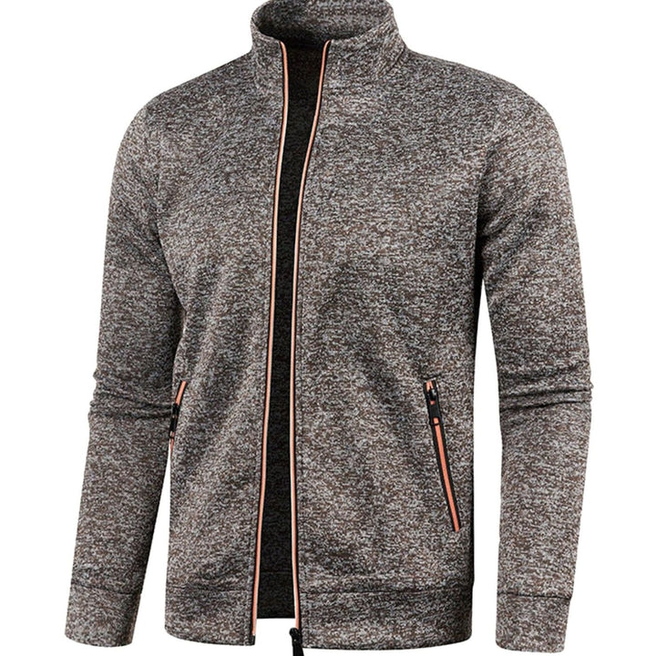 Herren Stehkragen Slim-Fit Strickjacke mit Reißverschluss - Braun