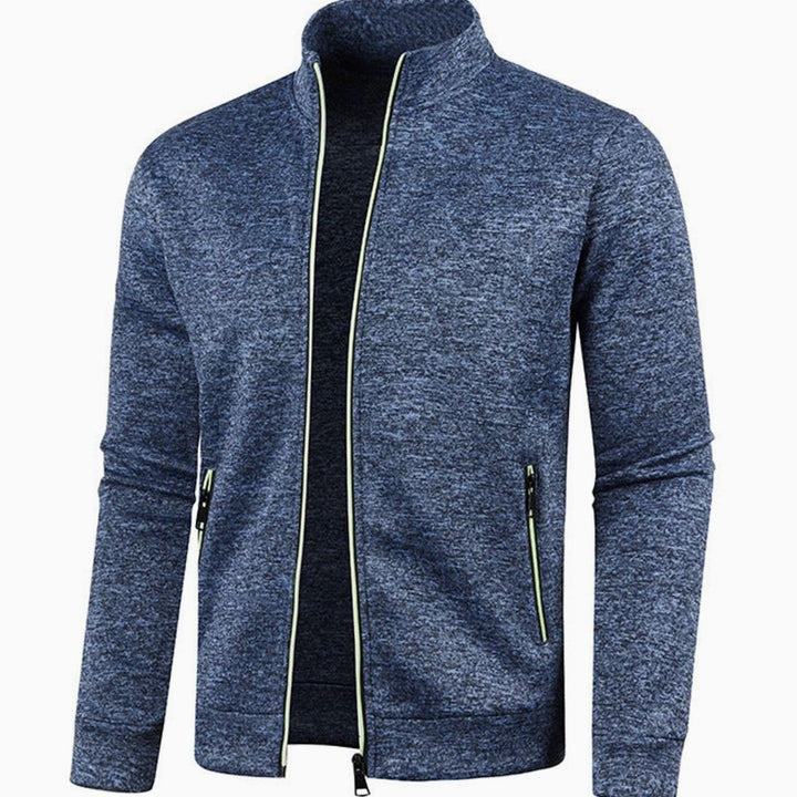 Herren Stehkragen Slim-Fit Strickjacke mit Reißverschluss - Marineblau
