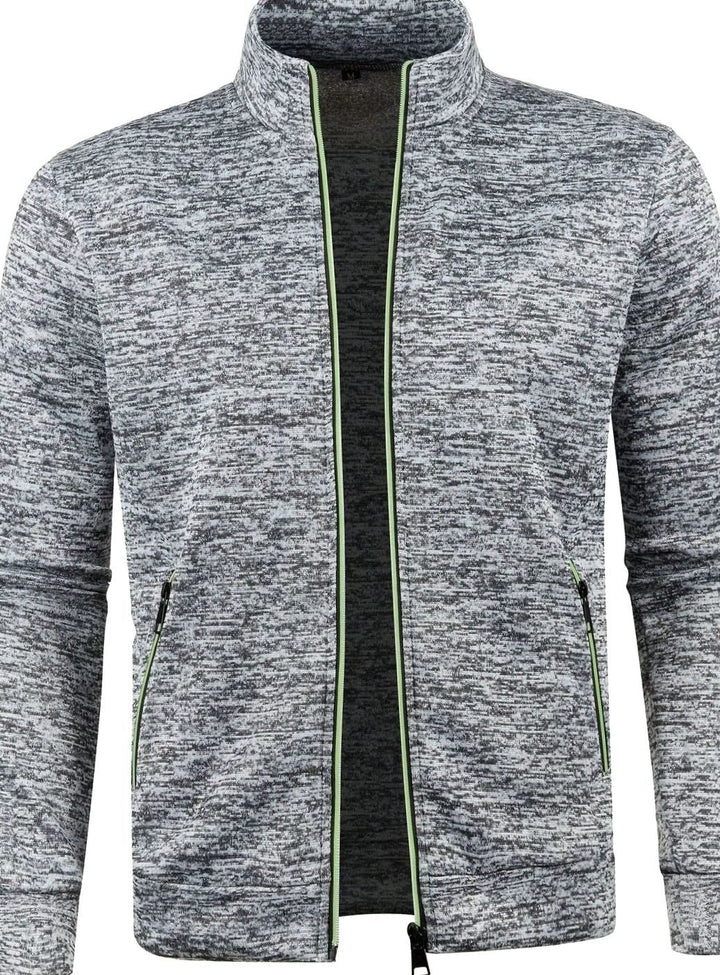 Herren Stehkragen Slim-Fit Strickjacke mit Reißverschluss - Hellgrau