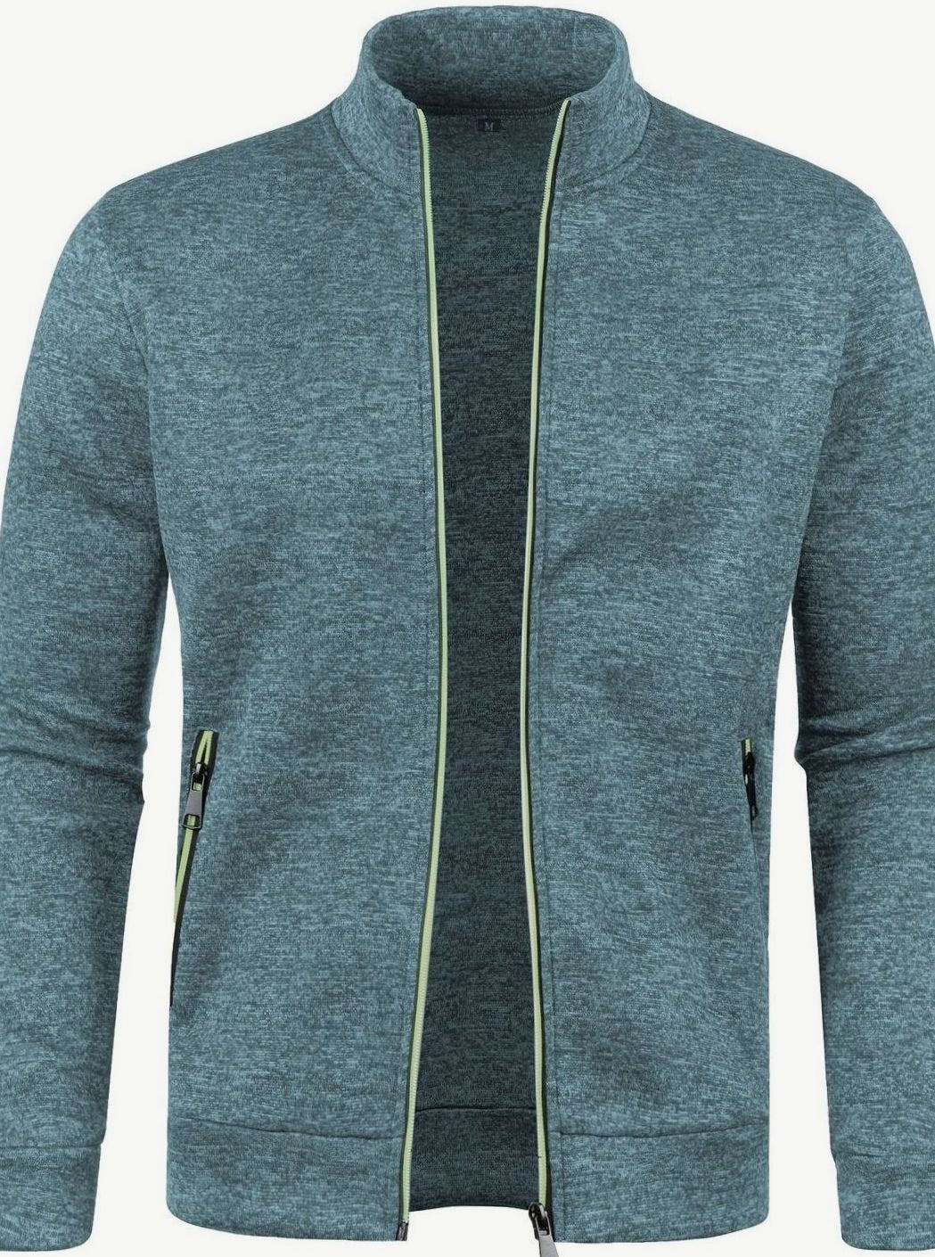 Herren Stehkragen Slim-Fit Strickjacke mit Reißverschluss - Hellgrün