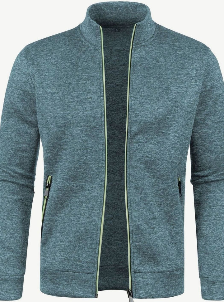 Herren Stehkragen Slim-Fit Strickjacke mit Reißverschluss - Hellgrün