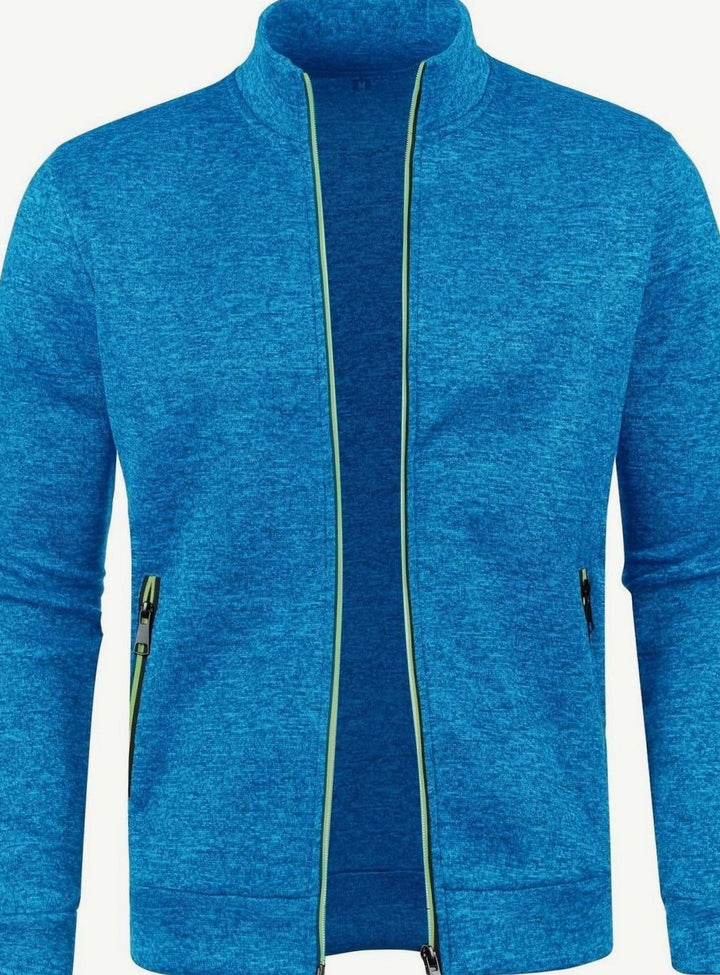Herren Stehkragen Slim-Fit Strickjacke mit Reißverschluss - Blau