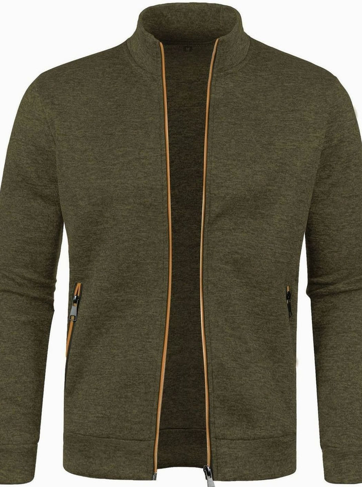 Herren Stehkragen Slim-Fit Strickjacke mit Reißverschluss - Grün