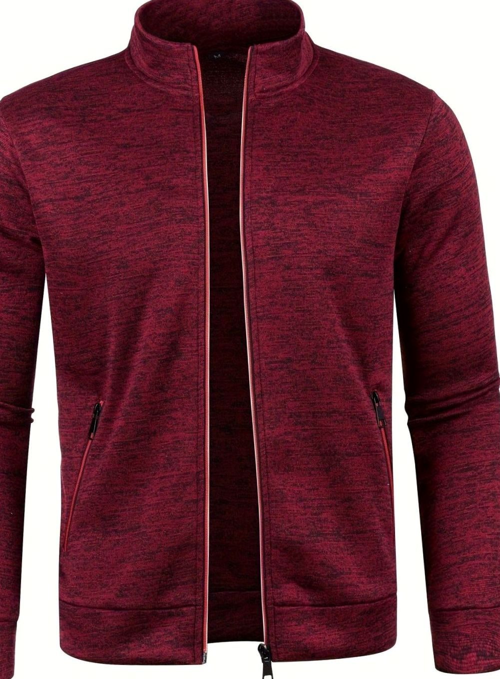 Herren Stehkragen Slim-Fit Strickjacke mit Reißverschluss - Rot