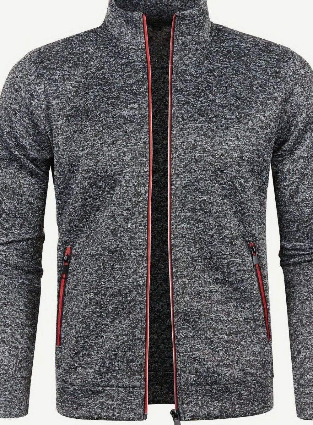 Herren Stehkragen Slim-Fit Strickjacke mit Reißverschluss - Dunkelgrau