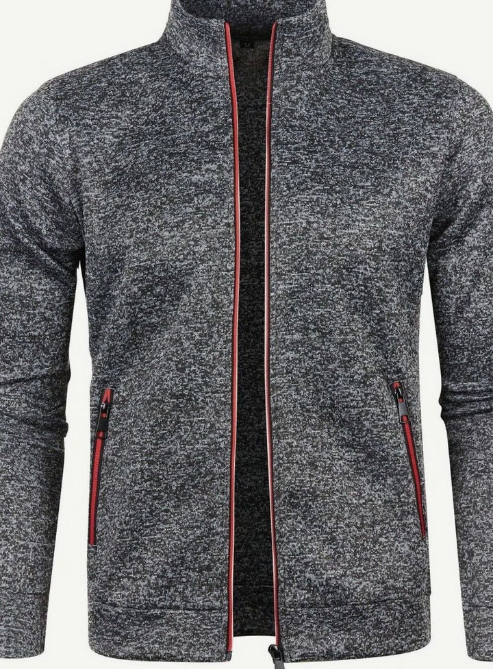 Herren Stehkragen Slim-Fit Strickjacke mit Reißverschluss - Dunkelgrau