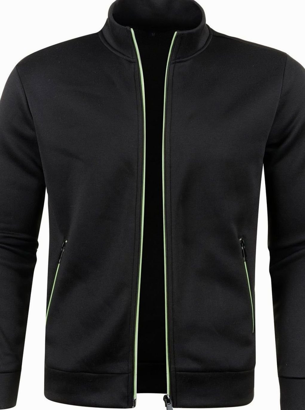 Herren Stehkragen Slim-Fit Strickjacke mit Reißverschluss - Schwarz