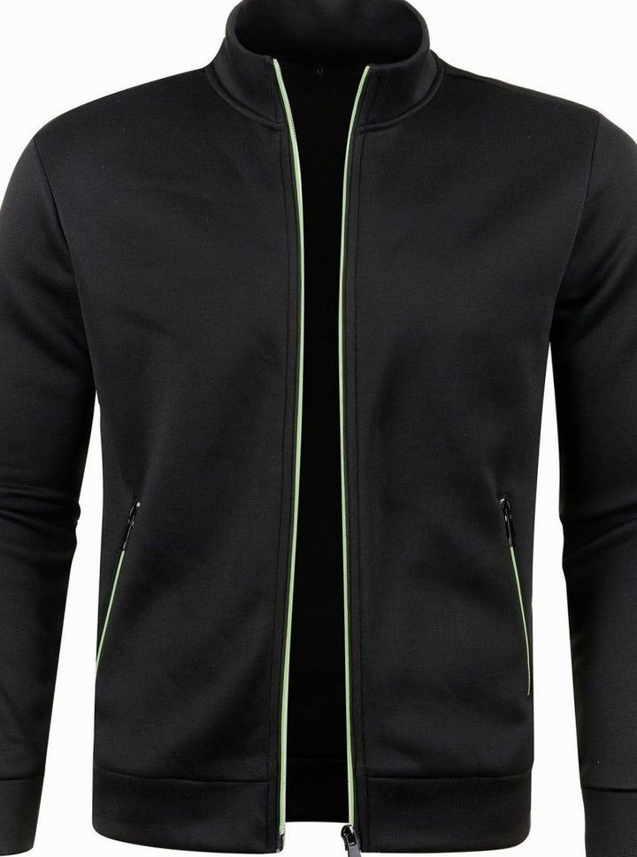 Herren Stehkragen Slim-Fit Strickjacke mit Reißverschluss - Schwarz