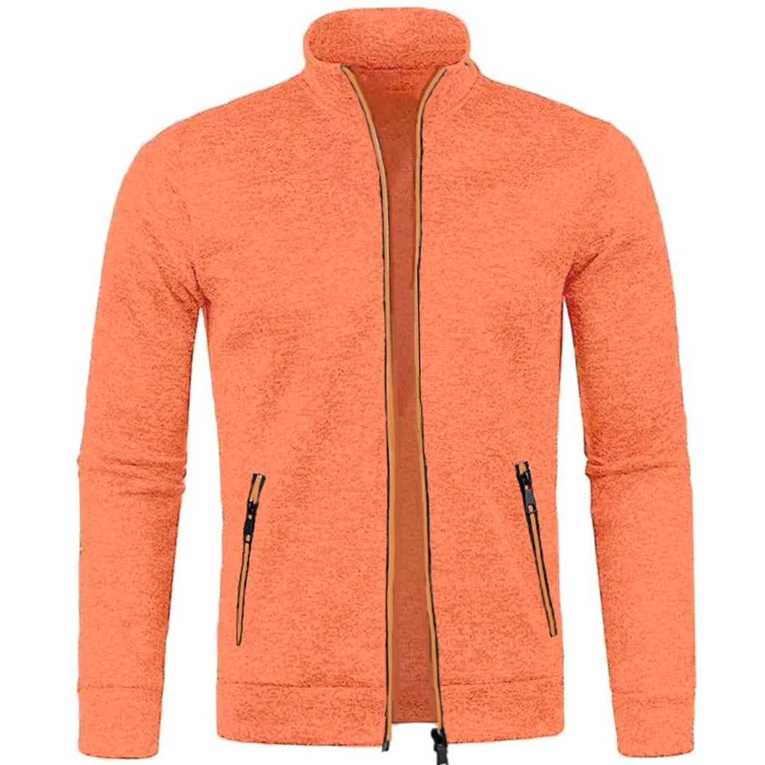 Herren Stehkragen Slim-Fit Strickjacke mit Reißverschluss - Orange
