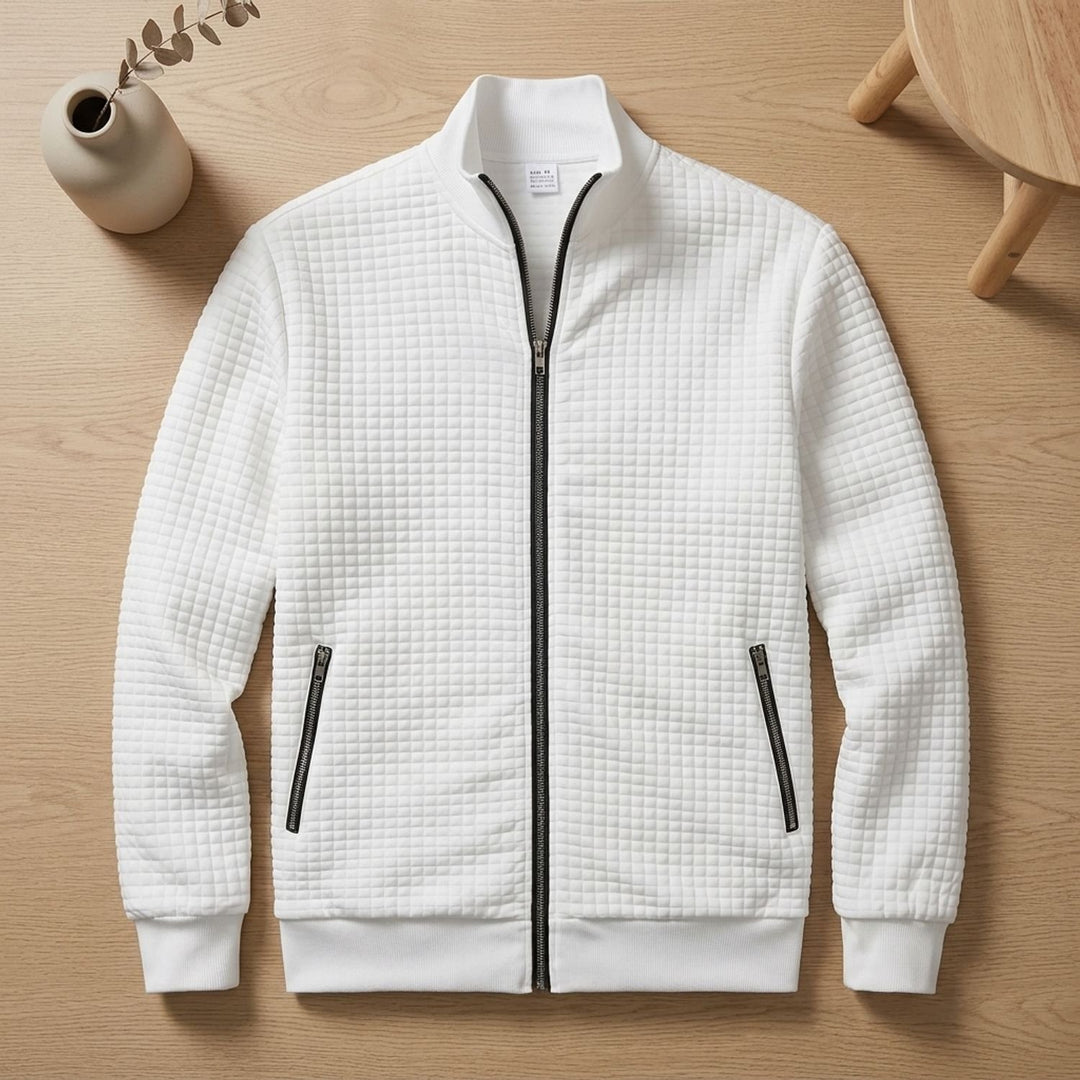 Herren Stehkragen Waffelstrick Reißverschluss Jacke Regular Fit